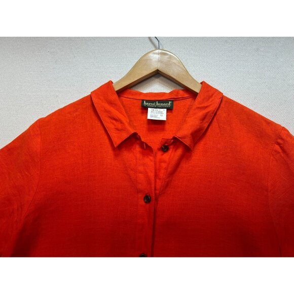 Harvé Benard Women's Linen Button Up Shirt Summer Size 12 Orange Short Sleeve - Picture 4 of 10